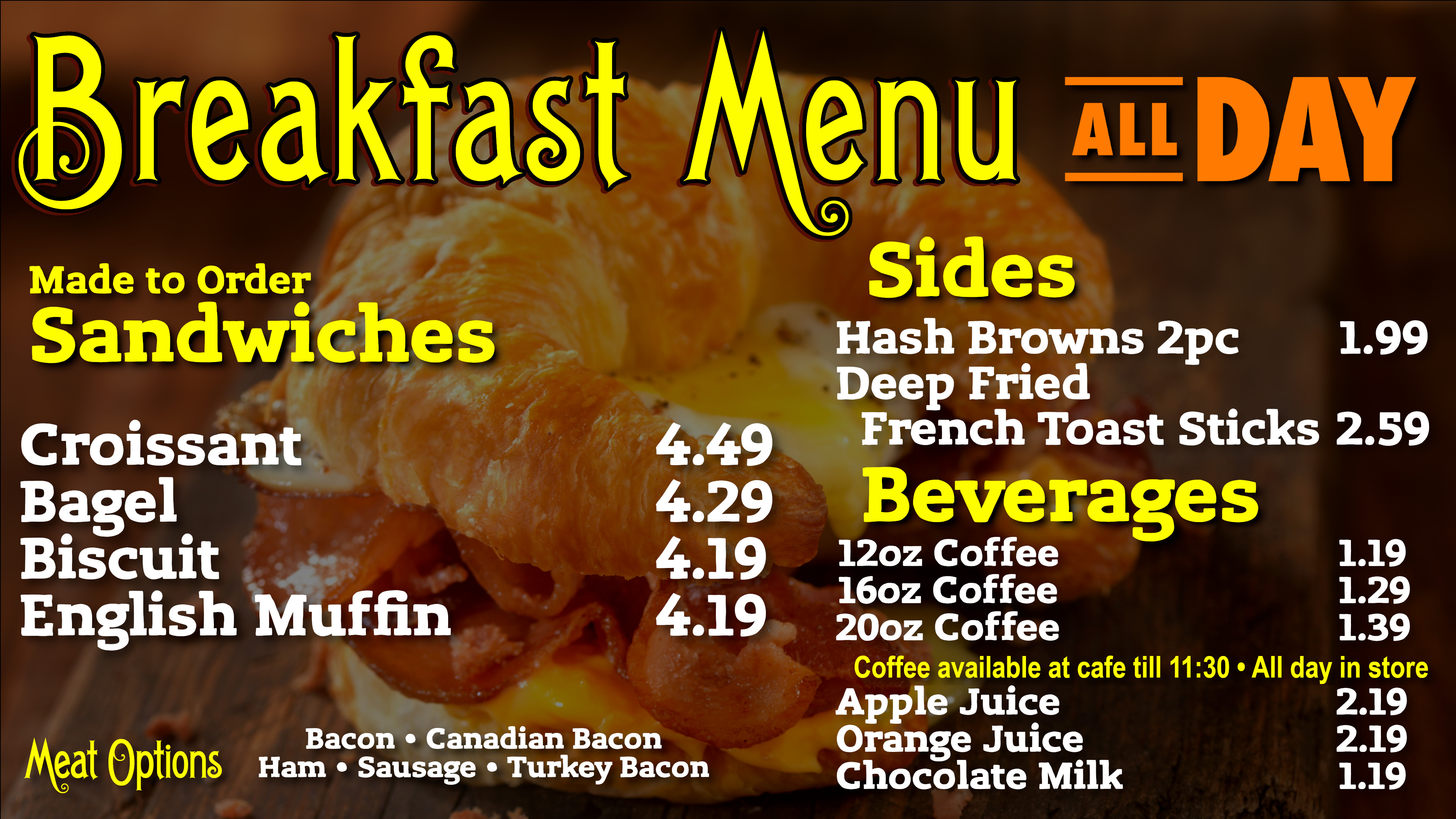 Cafe Menu